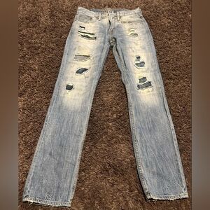 AMERICAN EAGLE Slim Straight Lightwash Distressed Men's Denim Jean Sz. 30x34